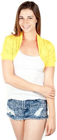 TL Women's Basic Comfy Versatile Short Sleeve Bolero Shrug Cardigan Junior Plus YELLOW