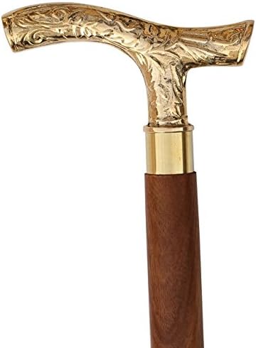 ONE Handmade Cast Brass Designer Handle Victorian Walking Cane Wooden Walking Stick 36 x 6 x 2 Inches Golden/Brown