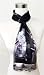 Apparel : Chiffon/Satin Purple and Sliver Floral Print on Black - Silk Long Scarf 13" x 60"