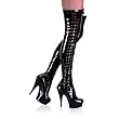 Pleaser Boots Women's Delight-3050, 5 3/4" Side Laced Platform Thigh Boot, Side Zip