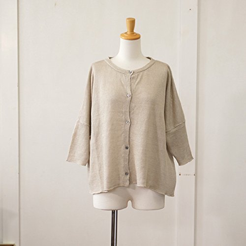 (イチ) ICHI リネンニット生地前開き７分袖カーディガン