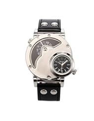 Wireless: LEORX Oulm Sports Steel Case PU Band Dual Time Mens Quartz Analog Wrist Watch (Black) - LEORX