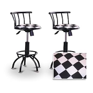 2 24'' to 29'' Adjustable Black Bar Stools (Black Metal) (Checker) by The Furniture Cove
