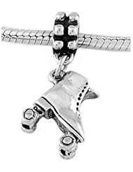 Sterling Silver Roller Skate Dangle Bead Charm
