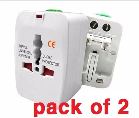 JHMALL. Pack of 2. Universal World Wide Travel Charger Adapter Plug, bolt-free. All-in-One. 220V, 110V, 250V, White. Multi-plugs. Overseas Travel. Multi-adapter .