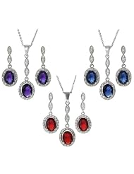 Alexandria Collection Sterling Silver Purple Cubic Zirconia Oval Earring and Necklace Jewelry Set