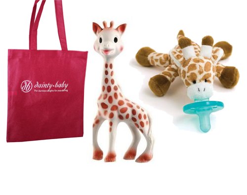 Sophie the Giraffe Baby Teether and Giraffe Wubbanub with Bonus Dainty Baby Reusable Bag Sophie the Giraffe Baby Teether and Giraffe Wubbanub with Bonus Dainty Baby Reusable Bag