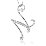 18k White Gold Alphabet Initial N Diamond Pendant Necklace (H-I, SI, 0.14 carat)
