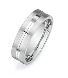 14ct White Gold Custom Made 7.5 mm Comfort Fit Flat Wedding Band, w/ Satin Finish Edges & Polished Center