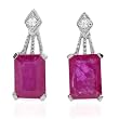 Earrings With 2.65ctw Precious Stones - Genuine Diamonds and Rubies Made of 14K White Gold Length 14mm