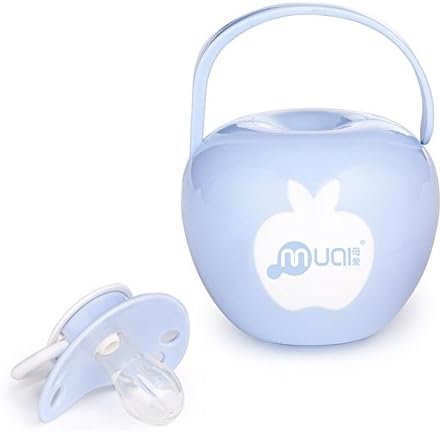 Muai Silicone Pacifiers with Portable Apple Shaped Pacifier Box Blue (0-6 Months)