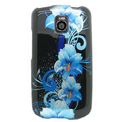 Hard Snap-on Shield BLACK With BLUE FLOWERS Design Faceplate Cover Sleeve Case for LG P509 OPTIMUS T (T-MOBILE) [WCB334]