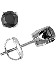14k White Gold Black Diamond Stud Earrings (0.1 Cttw)