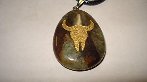 1pc Natures Natural Totem Energy Stone Fancy Rainbow Jasper Buffalo Skull #1-A Gemstone Crystal Healing Pendant Necklace & Worrystone