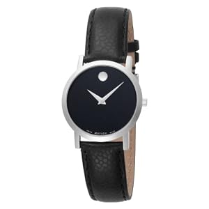 Movado Women's 606130 Museum Black Leather Strap Round Dial Watch