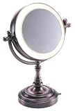 Fluorescent Lighted 1X to 8X Vanity Mirror in Bronze