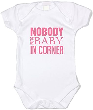 Funny Baby Onesie "Nobody Puts Baby in Corner" (Pink Text) Infant Bodysuit (9-12 months)