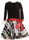  : New Black Plaid Maribou Fur Dress ~ 4 to 6X Girls ~ Christmas Holiday