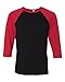 Bella 3200 Unisex 3 By 4 Sleeve Baseball Tee - Black & Red, Extra Large