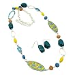Blue and Yellow Oval Link and Stone Necklace Earring Set Fashion Jewelry