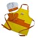 Curious Chef 4 Piece Child Chef Textile Kit, Apron, Mitts and Hat (Orange Apron with Yellow Trim)