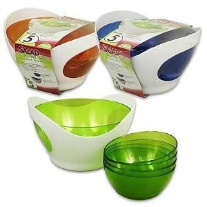 5pc PLASTIC PICNIC TIME SALAD BOWL SET (Colors may vary) by 