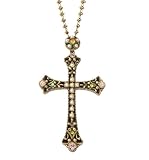 Michal Negrin Kreuz Anh?nger mit Round Element on Top, Pink und Peach Swarovski Crystals - Hypoallergen