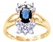 14K Yellow Gold Diamond-Studded Oval Gemstone Engagement Ring-Blue Sapphire, size5