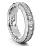 6mm Tungsten Carbide Silver CZ Wedding Band Ring (Available Sizes 4-11 Including Half Sizes)