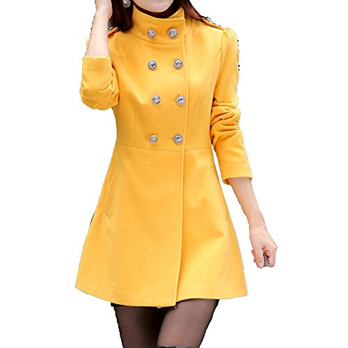 かさなる影花日 レディース アウター コート ダブルブレスト スタンドカラー 無地 ウール ハーフ丈 春 秋 スリム エレガンス カラバリ （ブルゴーニュ ブルー グリーン イエロー グレー ピンク 全6色)