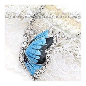 Blue Crystal Butterfly Drop Necklace-valentine's day gift
