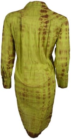 Gregory Parkinson Womens Yellow Brown Tie Dye Hand Dyed Shirt Dress L