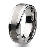 Brushed and Polished Tungsten Carbide Ring (8.0 mm) - Sizes 7-13
