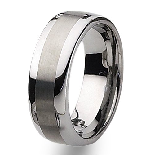 Brushed and Polished Tungsten Carbide Ring (8.0 mm) - Sizes 7-13