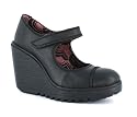 FLY LONDON CHIV LEATHER VELCRO WEDGE SHOES BLACK