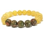 Aragonite Bracelet 12 Stretch Unakite Green Pink Yellow 10mm Round Crystal Healing Natural Gemstone
