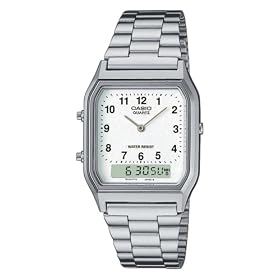 Click here to buy Casio Men's Analog Digital 2 Time Silver Metal Band Watch Model AQ-230A-7D by Casio.