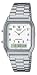 Casio Men's Analog Digital 2 Time Silver Metal Band Watch Model AQ-230A-7D
