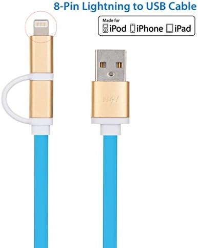 NICEYOU 30CM 1Ft BLUE 2 in 1 Lightning to MicroUSB Charger Adapter and Sync Cable for Apple iPhone Samsung Android Cell Phones Smartphones Tablets