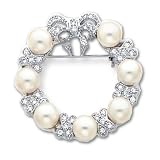 Rhodium-plated Glass Pearl and CZ Wreath Pin