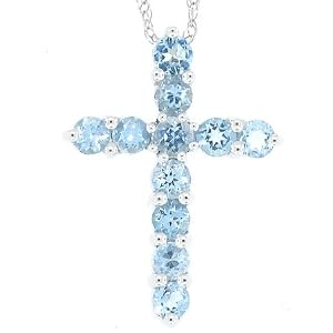 Buy 0.75ct Aquamarine Gemstone Cross Pendant in 14Kt White Gold w chain by MyTreasurez