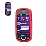 New Fashionable Perfect Fit Soft Silicon Gel Protector Skin Cover (Faceplate/Snap On) Rubber Cell Phone Case with Screen Protector for Samsung SCH-R860 Caliber MetroPCS - Red
