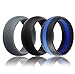 Mens Silicone Wedding Ring Wedding Band - 3 Rings Pack - 8.7mm Wide (2mm Thick) - Black, Grey, Black & Blue (11)