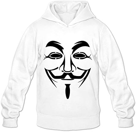 Guy Fawkes Mask Long Print Hoody Sweatshirts For Mens White