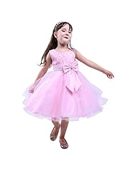 Girls Sleeveless Cotton/Polyester Round Neck Glittering  Sequined Knee Length Flower-Girl Dress  With a Bow(s)