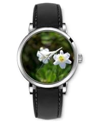 SPRAWL Aanalog Fashion Series Silver Ladies Watches of Genuine Black Leather Strap,Unique Wrist Watch for Women Girls Designed with white Lily