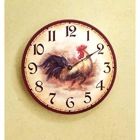 Antique Finish Wood Country Rooster Wall Clock