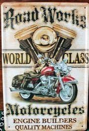 Road Works Motorcycle Metal Painting Wall Stickers Restaurant Bar Pub Home Wall Decor Retro Art Poster C-01