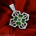 CELTIC CROSS SHAMROCK FOUR-LEAF CLOVER GREEN GEM VINTAGE ENAMEL PENDANT NECKLACE