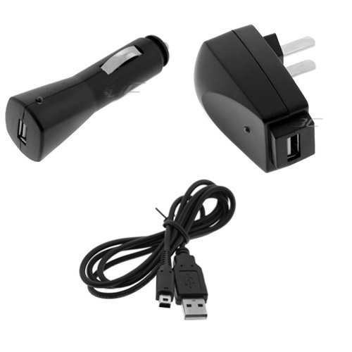 GTMax USB Sync and Charging Cable for Nintendo NDSi + Black usb car charger + Black ac wall charger